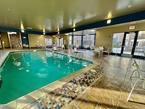 Indoor pool, open 8:00 AM to 10:00 PM, sun loungers