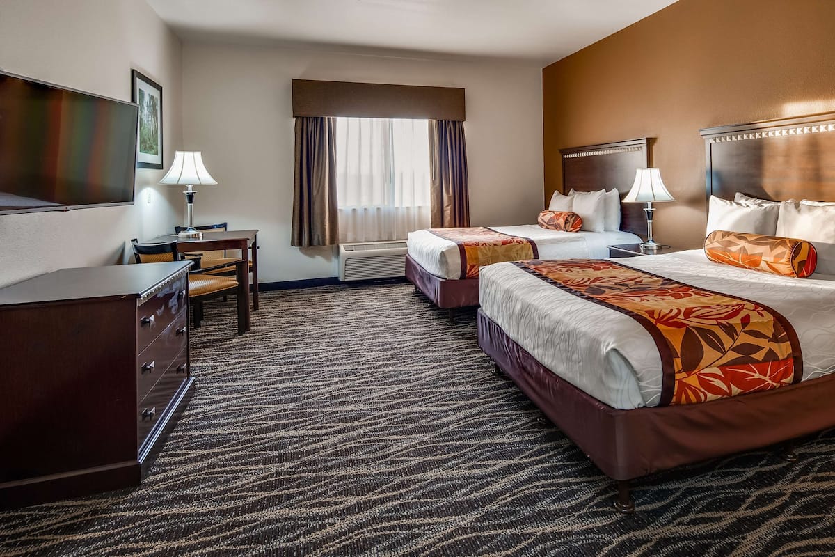 Premium bedding, pillowtop beds, desk, blackout drapes