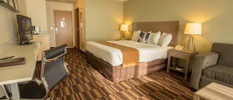 Individually furnished, desk, laptop workspace, blackout drapes