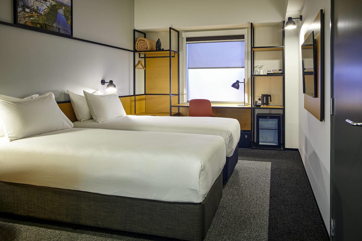 1 bedroom, desk, laptop workspace, blackout curtains