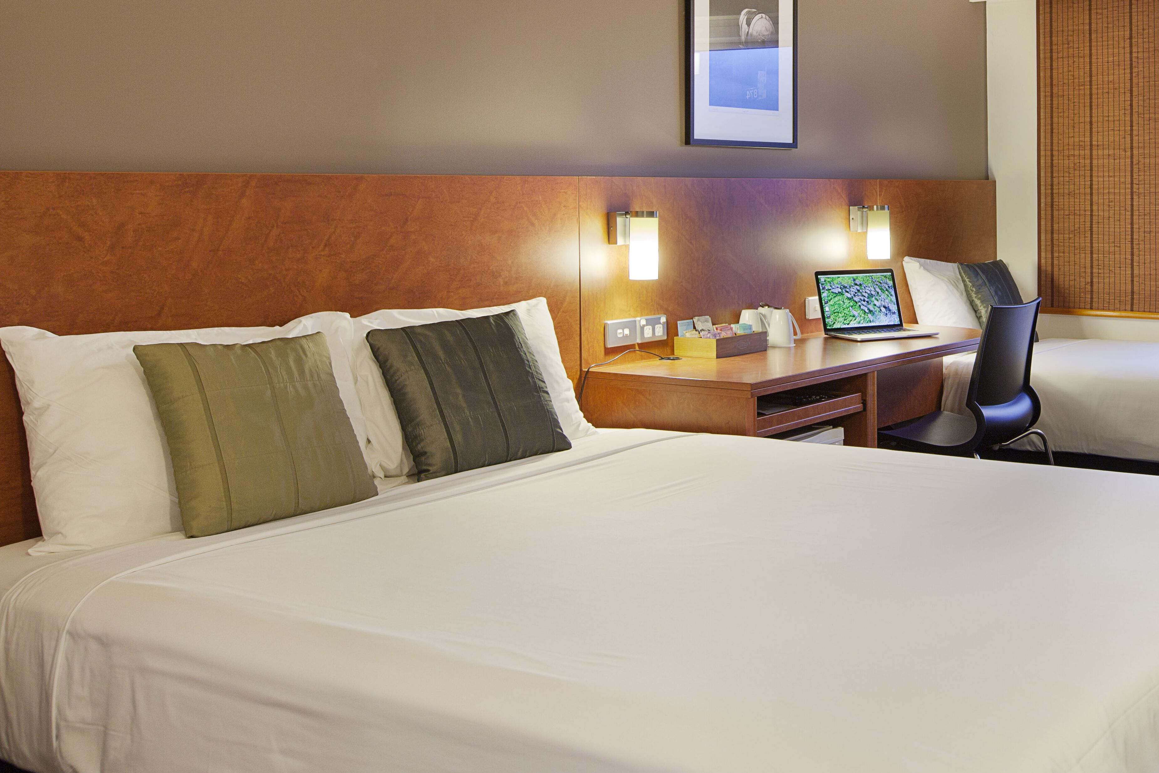 superior room, 1 queen and 1 single bed (riverside) | 1 bedroom, desk, laptop workspace, blackout curtains