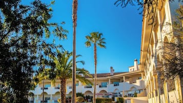 Outdoor pool, pool umbrellas, pool loungers