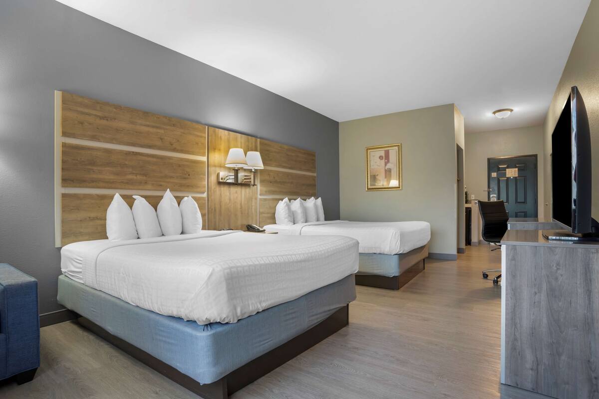 standard room, 2 queen beds, non smoking, refrigerator & microwave | premium bedding, desk, laptop workspace, blackout curtains