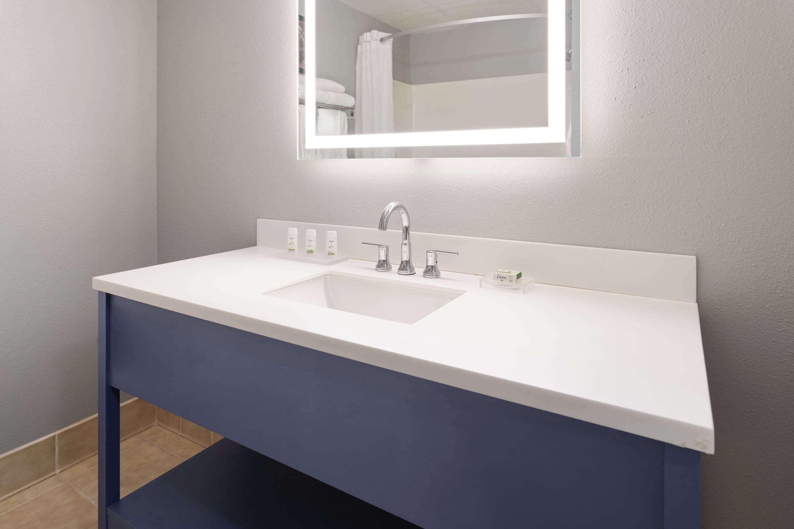 combined shower/bathtub, free toiletries, hair dryer, towels