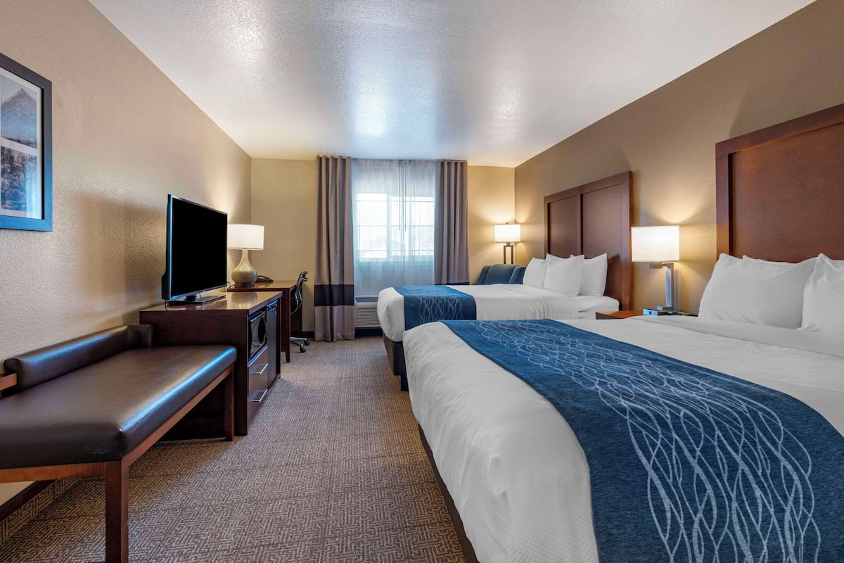 Standard Room, 2 Queen Beds, Non Smoking | In-room safe, desk, blackout drapes, soundproofing