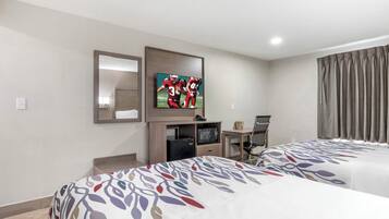 Desk, laptop workspace, blackout drapes, free WiFi