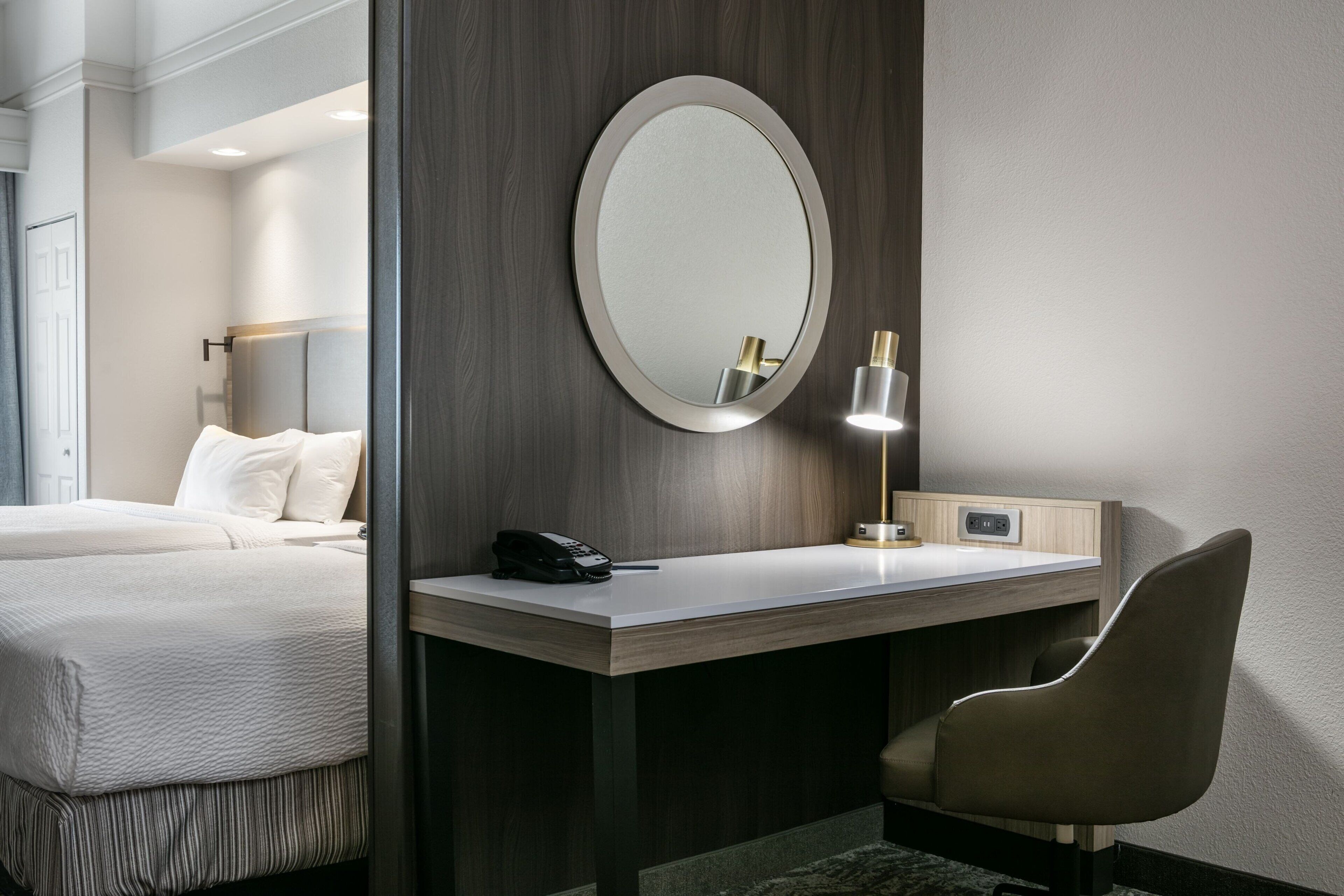 Premium bedding, desk, blackout curtains, iron/ironing board