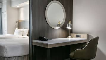 Premium bedding, desk, blackout curtains, iron/ironing board