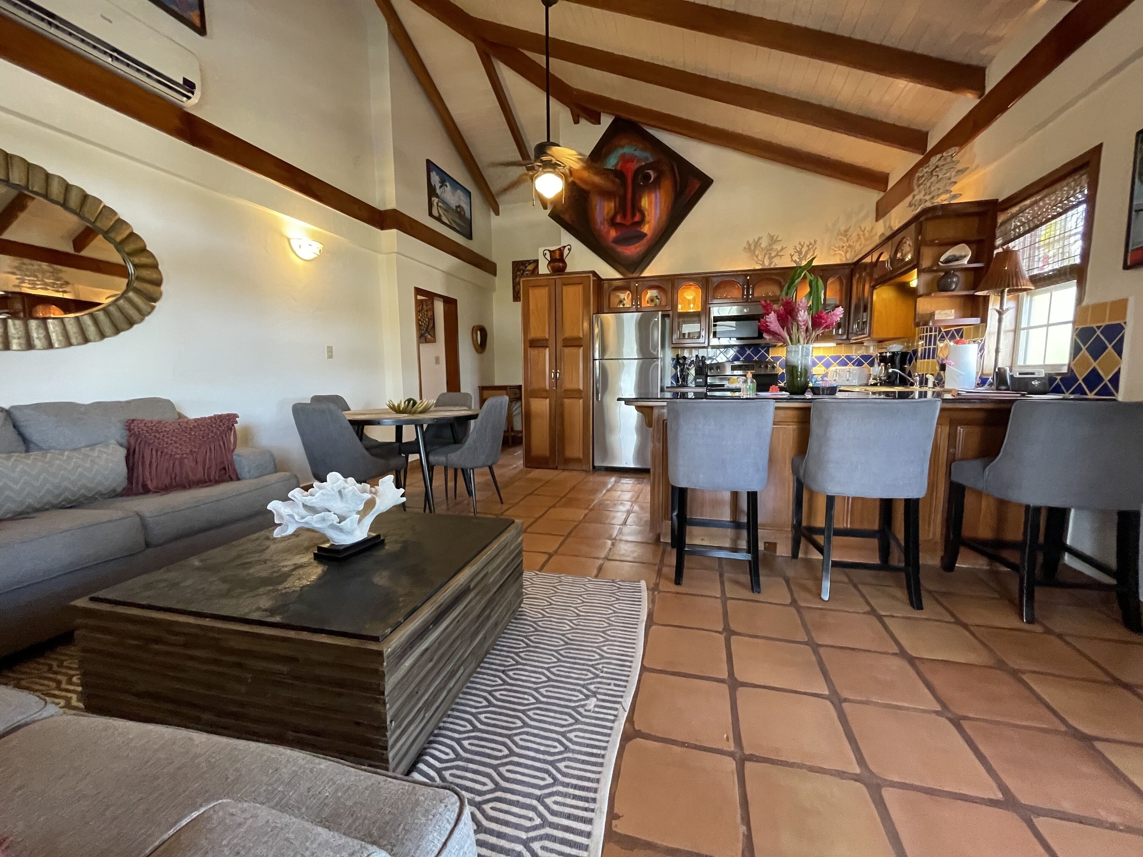 luxury villa, 1 bedroom, pool view, oceanfront | private kitchen | full-sized fridge, microwave, oven, stovetop