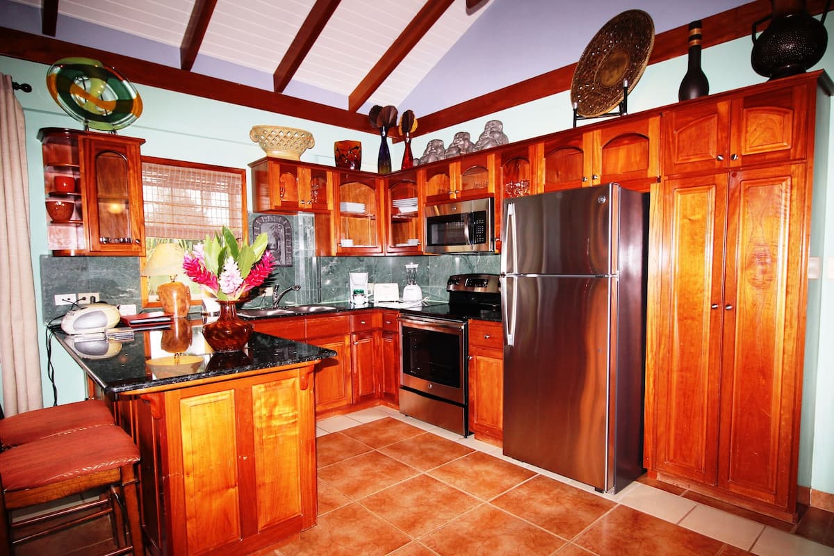 luxury villa, 1 bedroom, sea view (2nd floor) | private kitchen | full-sized fridge, microwave, oven, stovetop