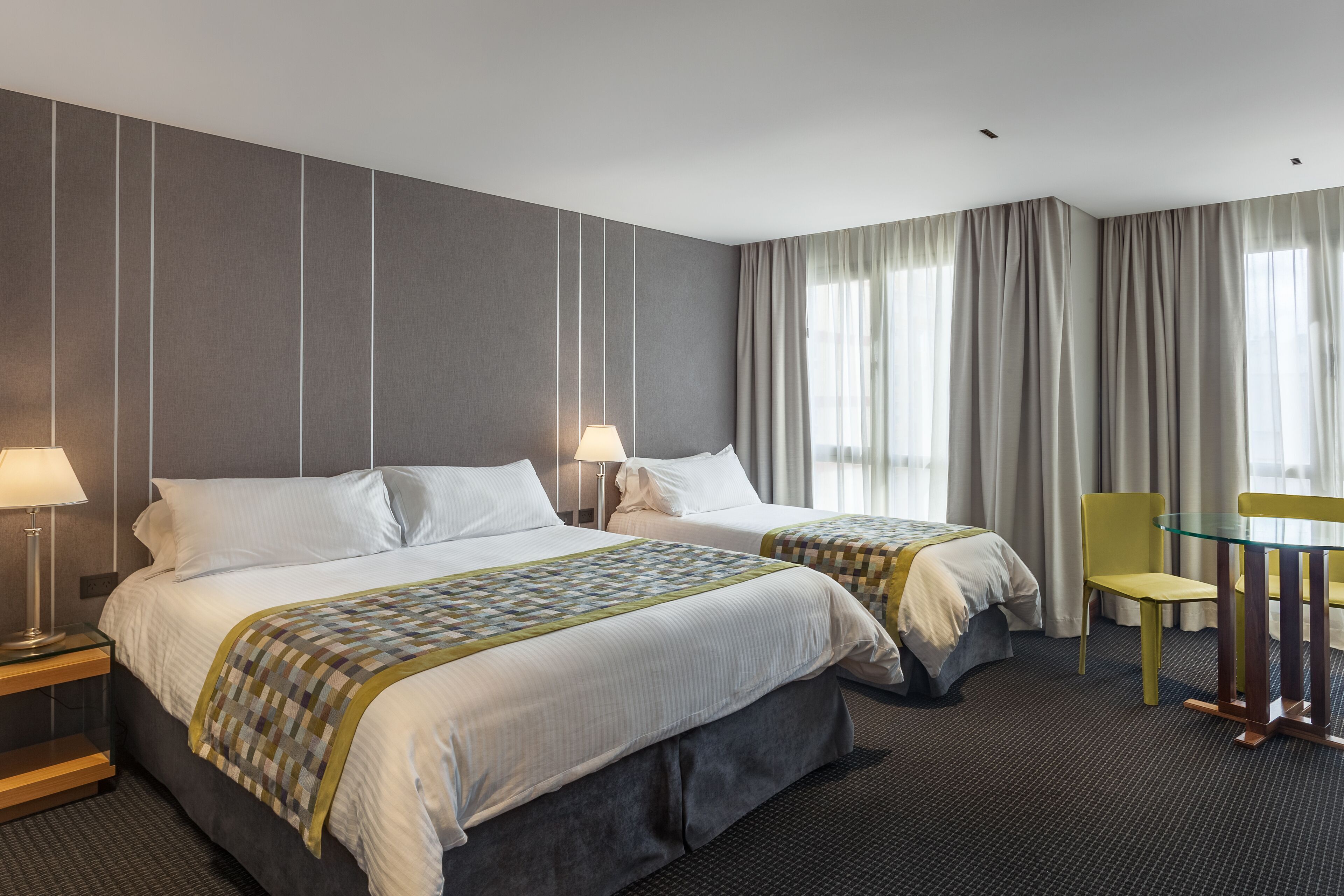 Memory-foam beds, minibar, in-room safe, desk