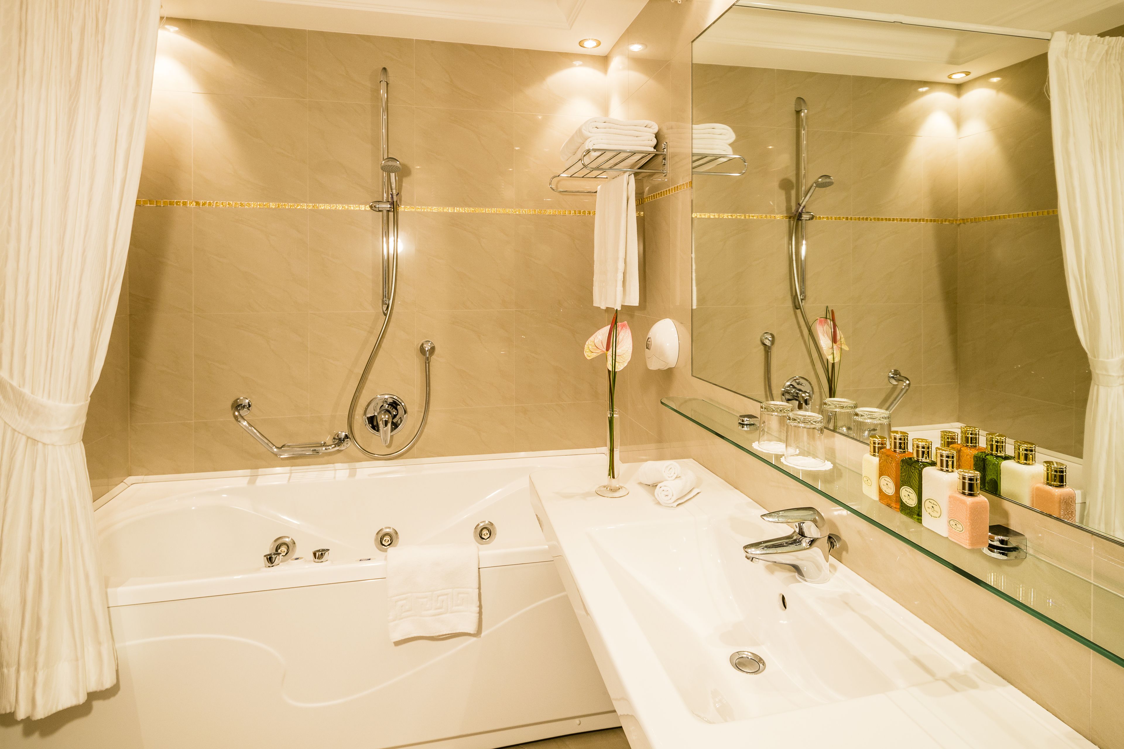 free toiletries, hair dryer, bathrobes, slippers