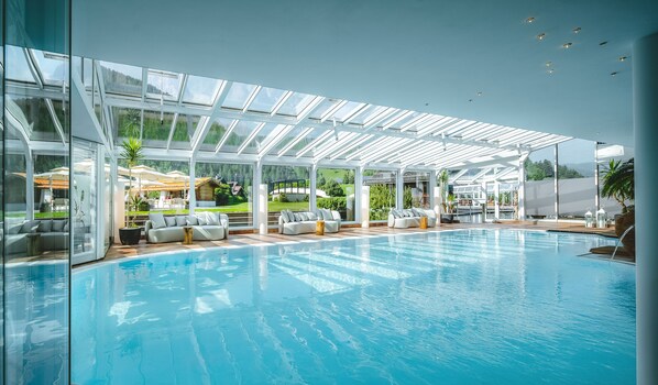 Indoor pool, outdoor pool, open 7:00 AM to 8:00 PM, pool umbrellas