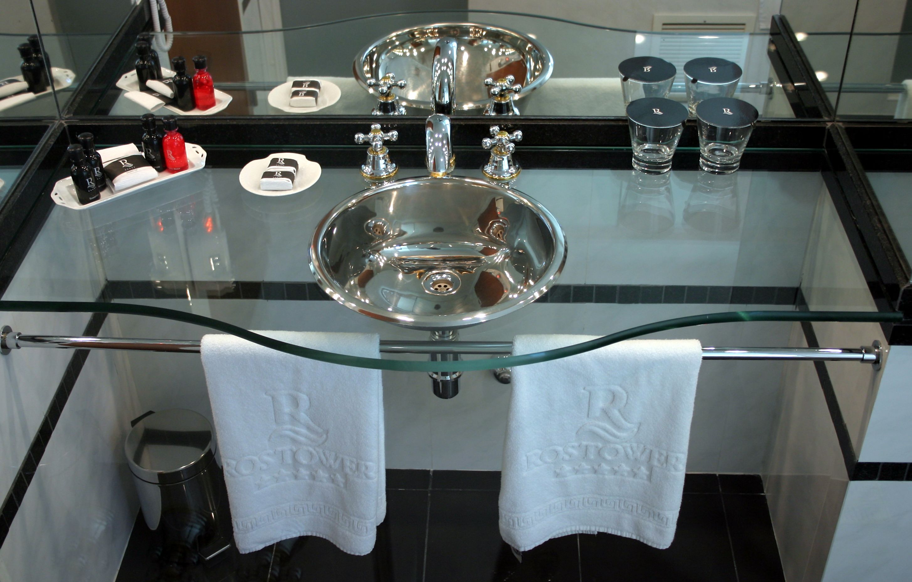 combined shower/bathtub, designer toiletries, hair dryer, bidet