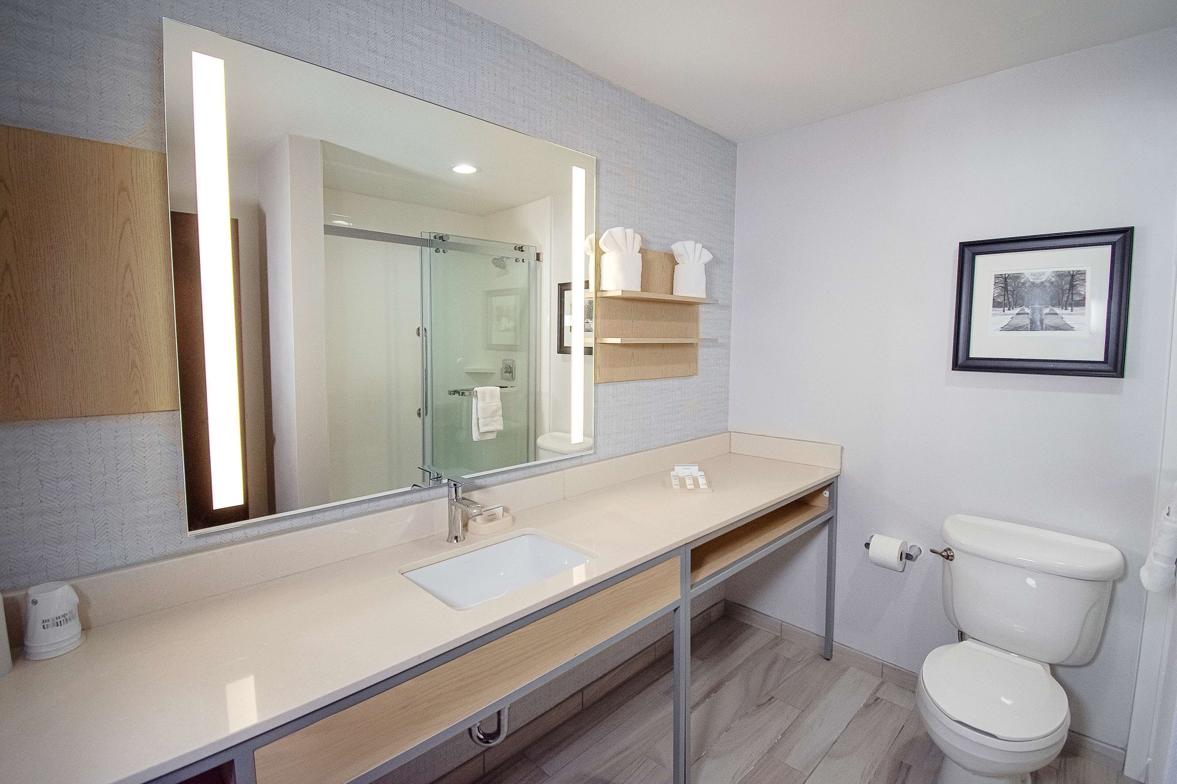 deluxe studio, 1 king bed | bathroom | free toiletries, hair dryer, towels