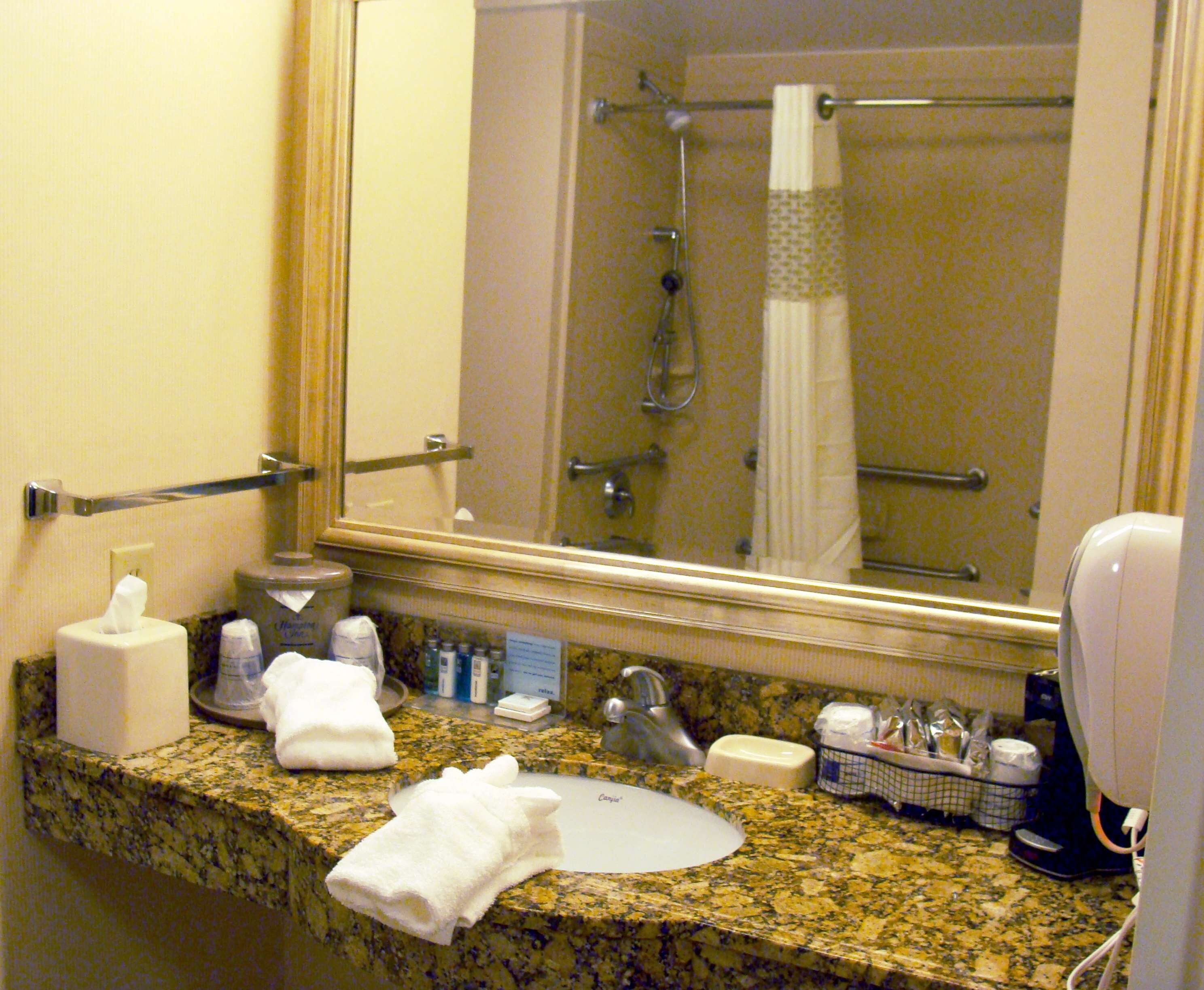 free toiletries, hair dryer, towels