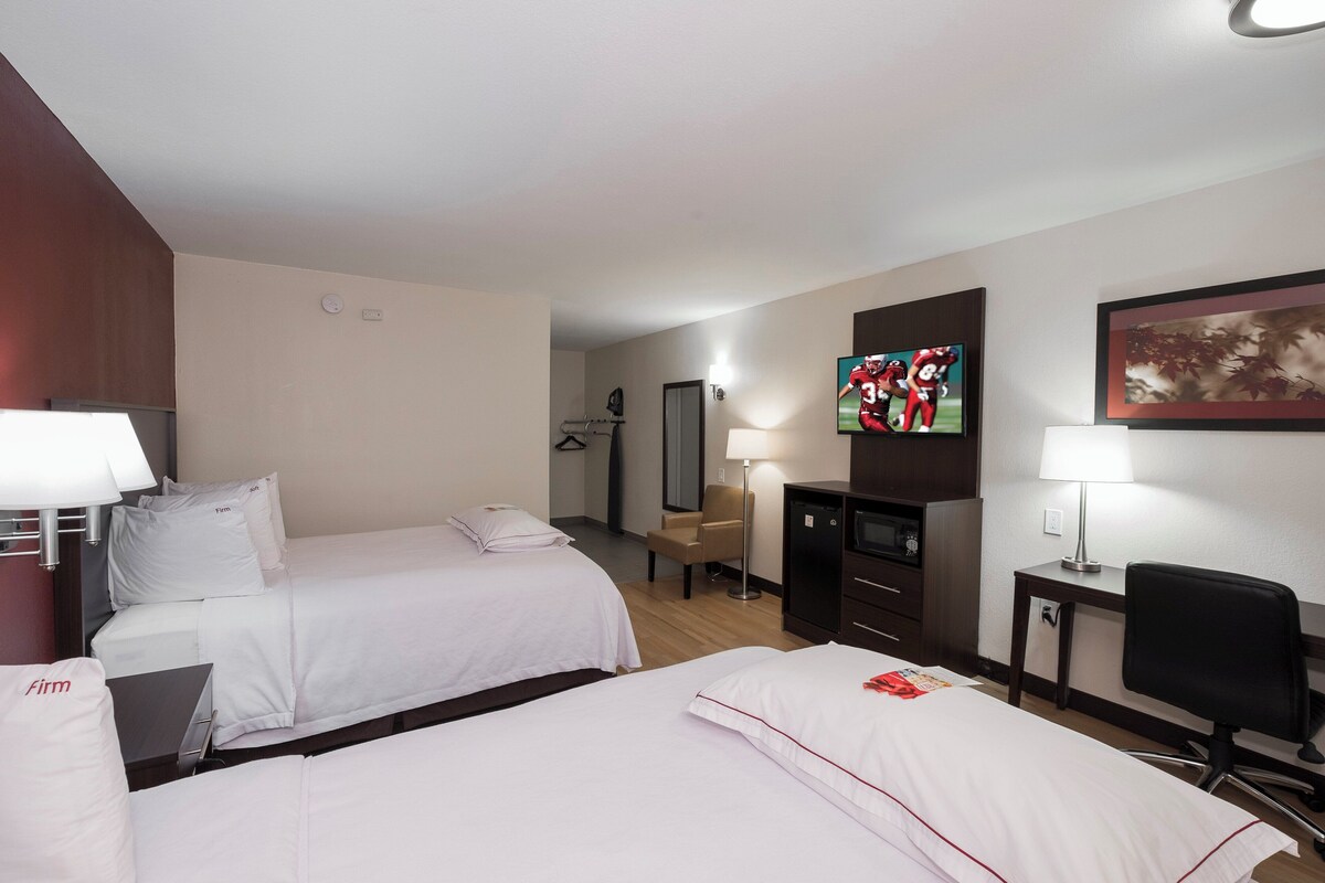 Premium Room, 2 Queen Beds (Upgraded Bedding & Snack, Smoke Free) | Desk, laptop workspace, blackout curtains, iron/ironing board