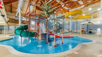 Indoor pool, open 10:00 AM to 9:00 PM, lifeguards on site