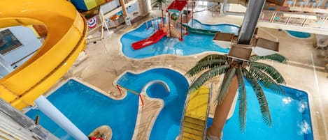 Indoor pool, open 10:00 AM to 9:00 PM, lifeguards on site