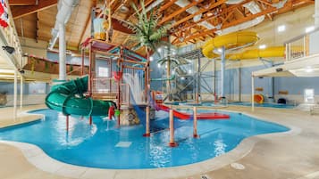 Indoor pool, open 10:00 AM to 9:00 PM, lifeguards on site