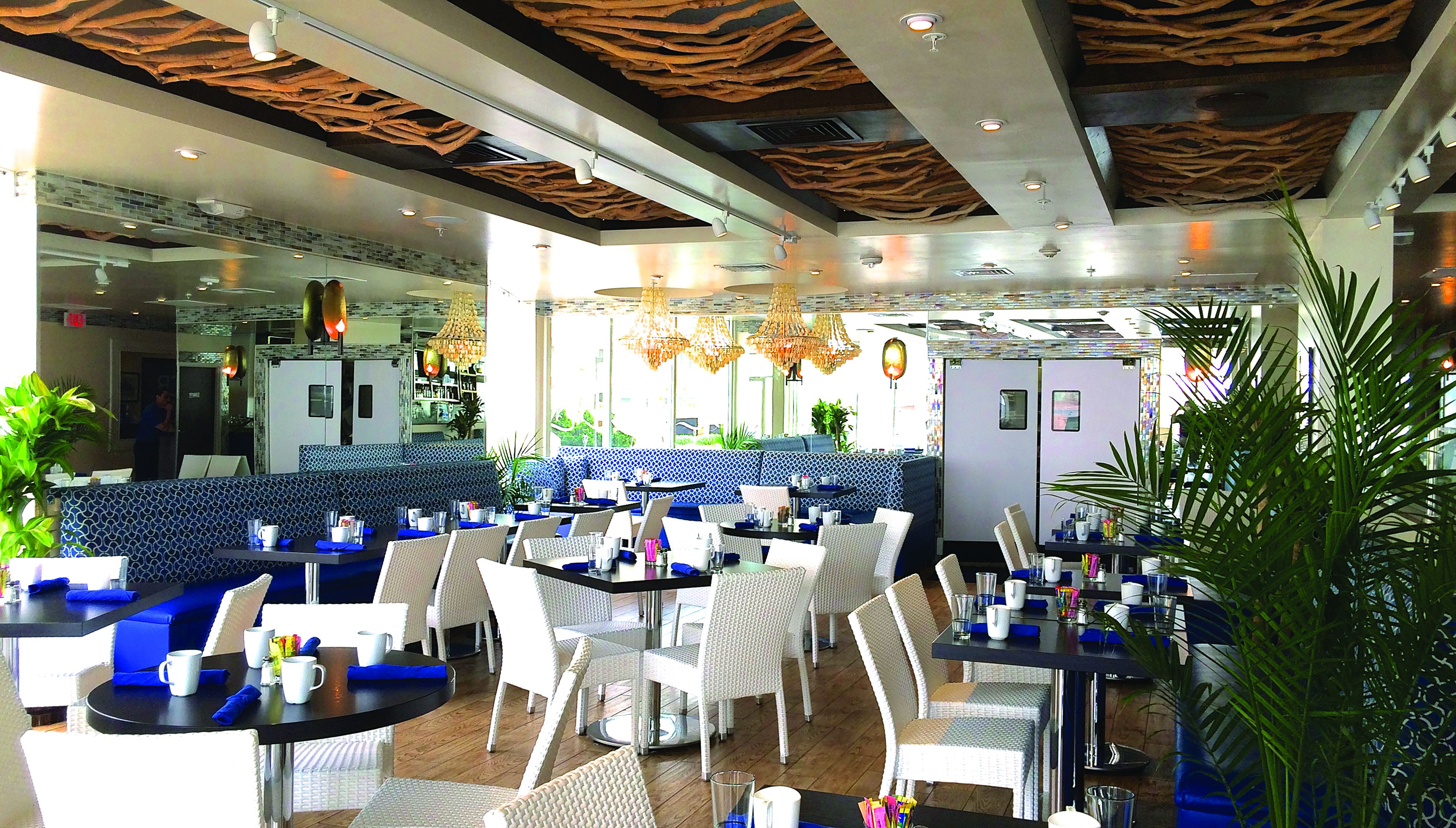 Mittagessen, Abendessen, Fisch und Meeresfrüchte, Blick auf den Strand 