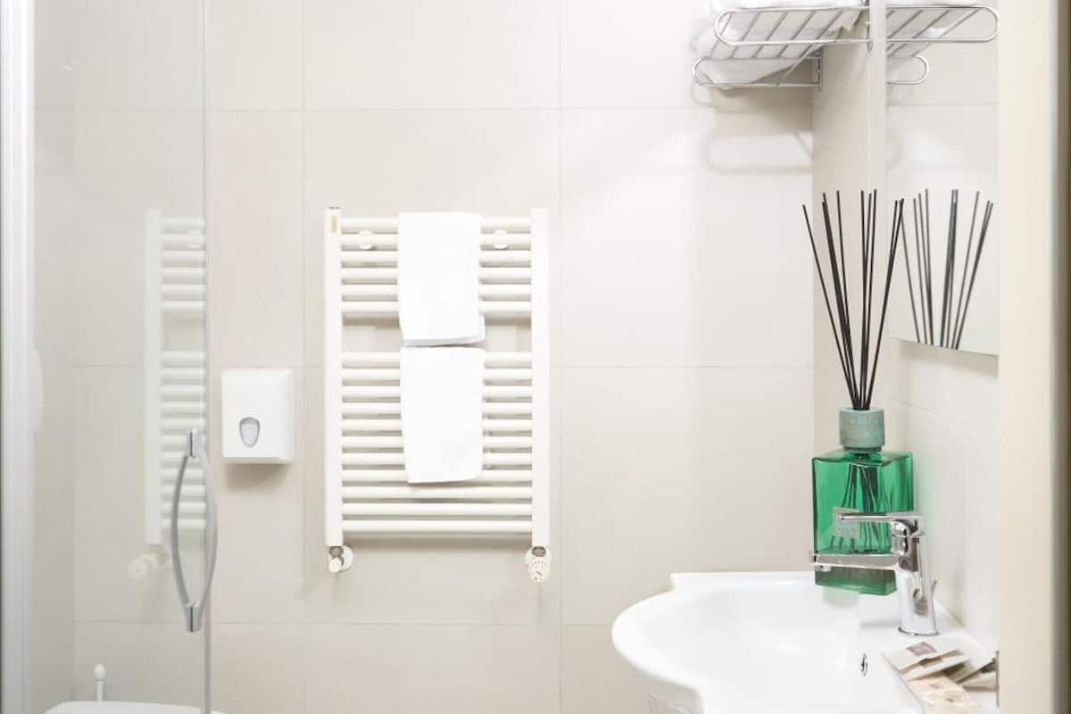 shower, hair dryer, slippers, bidet