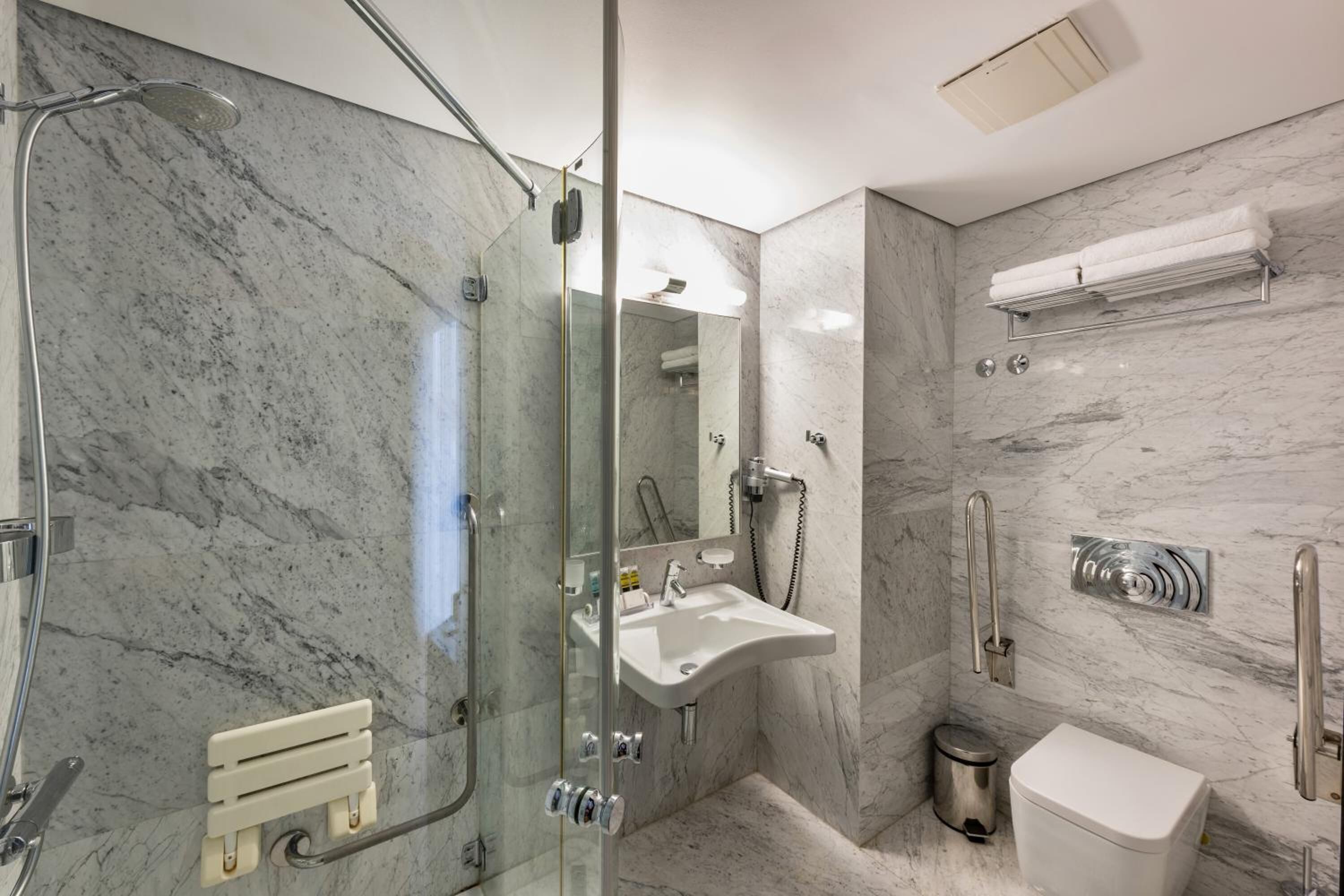 rainfall showerhead, free toiletries, hair dryer, bathrobes