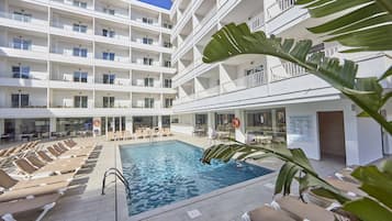 Indoor pool, outdoor pool, pool loungers