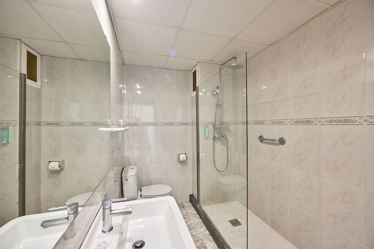 free toiletries, hair dryer, towels