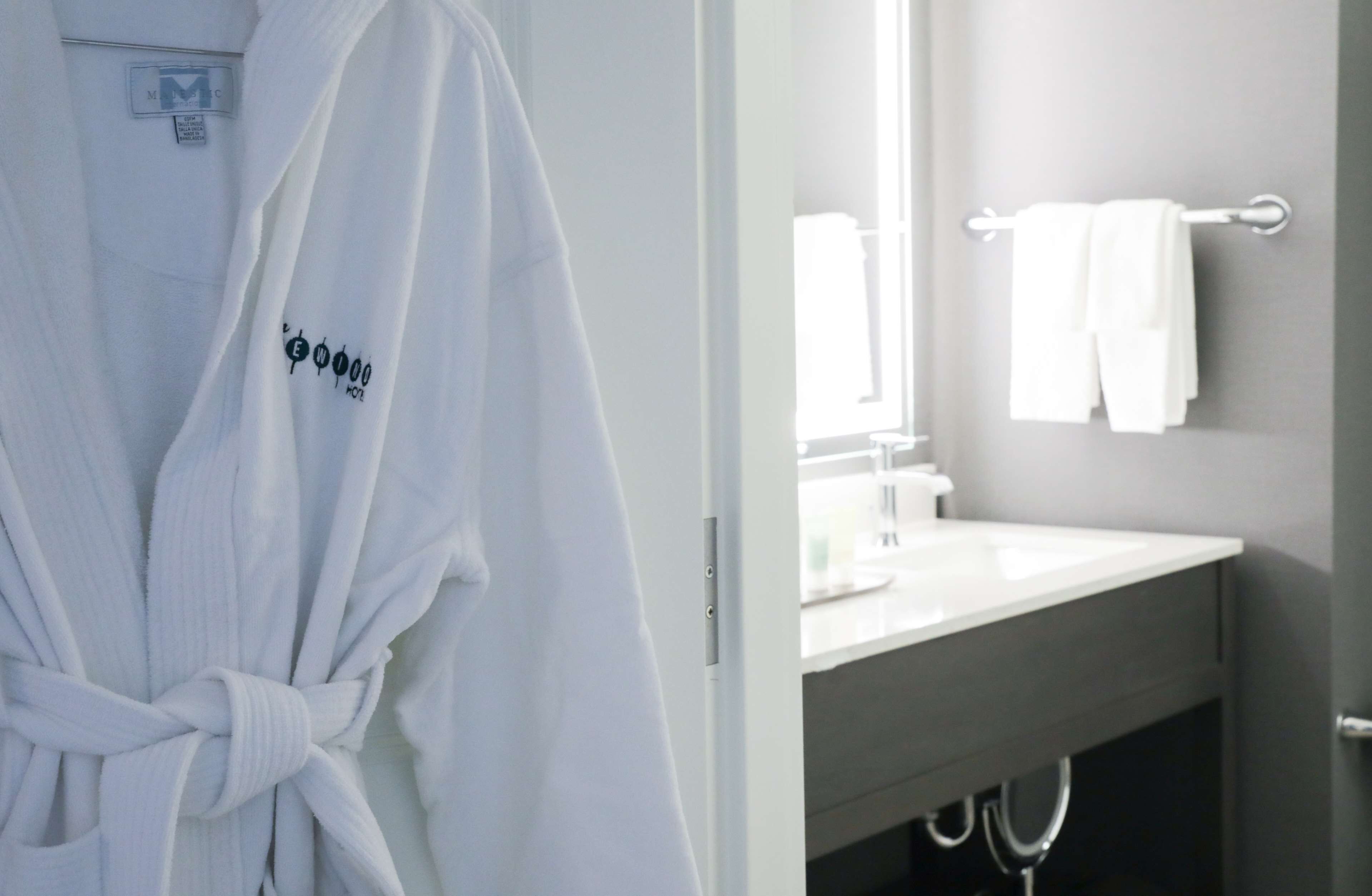 hydromassage showerhead, designer toiletries, hair dryer, bathrobes