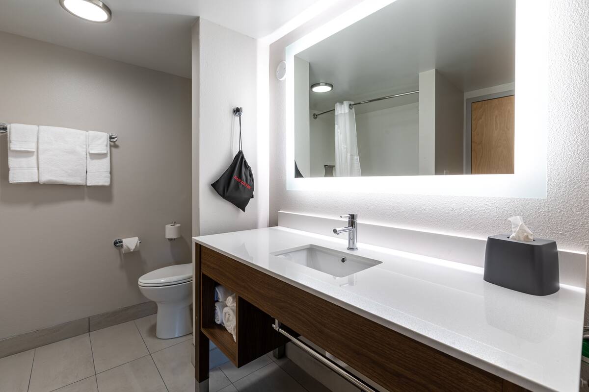 free toiletries, hair dryer, towels