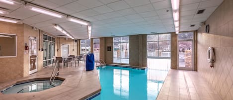 Indoor pool, outdoor pool, sun loungers