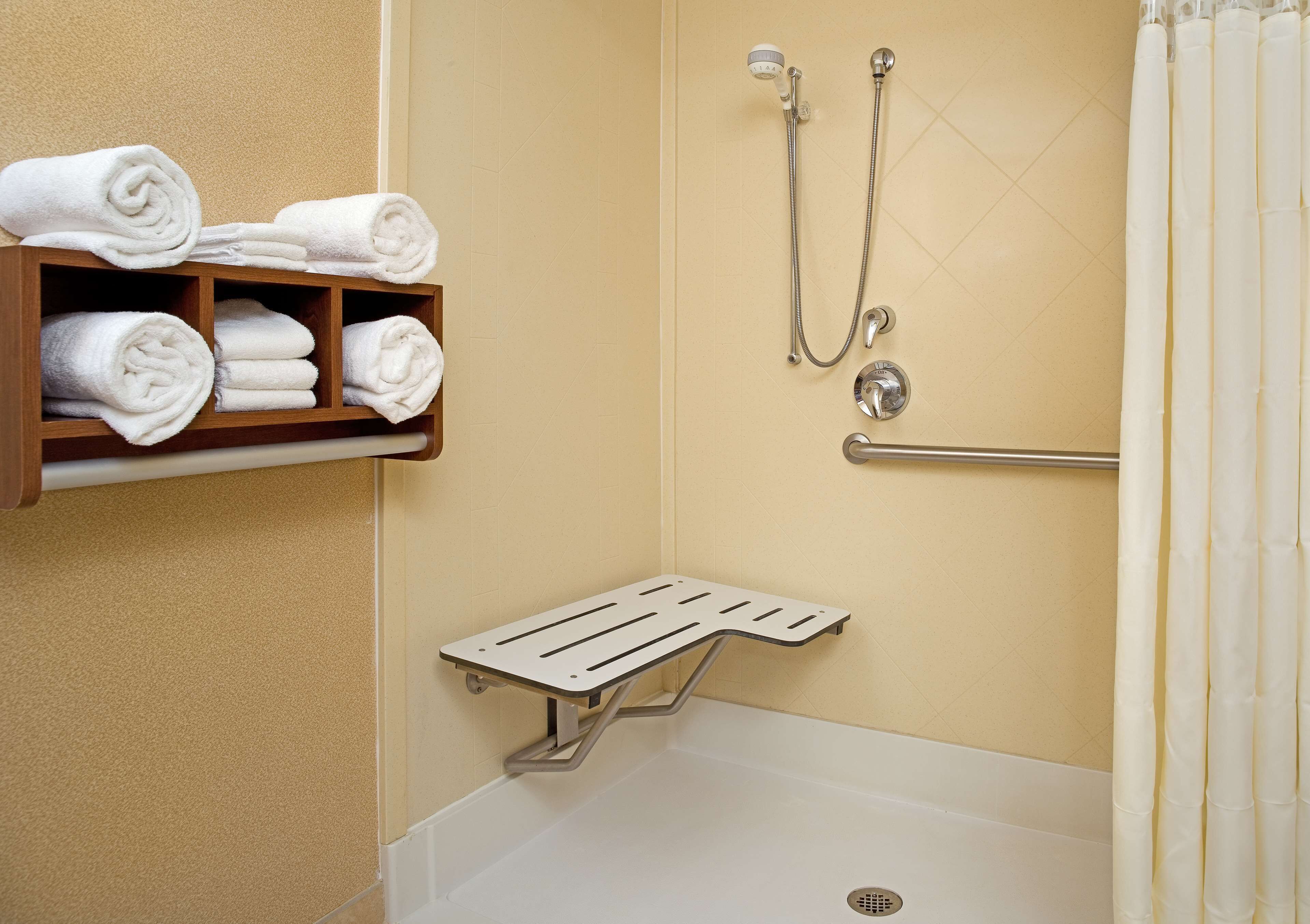 room, 1 king bed, accessible, non smoking (mobility & hearing, roll-in shower) | bathroom | combined shower/bathtub, free toiletries, hair dryer, towels