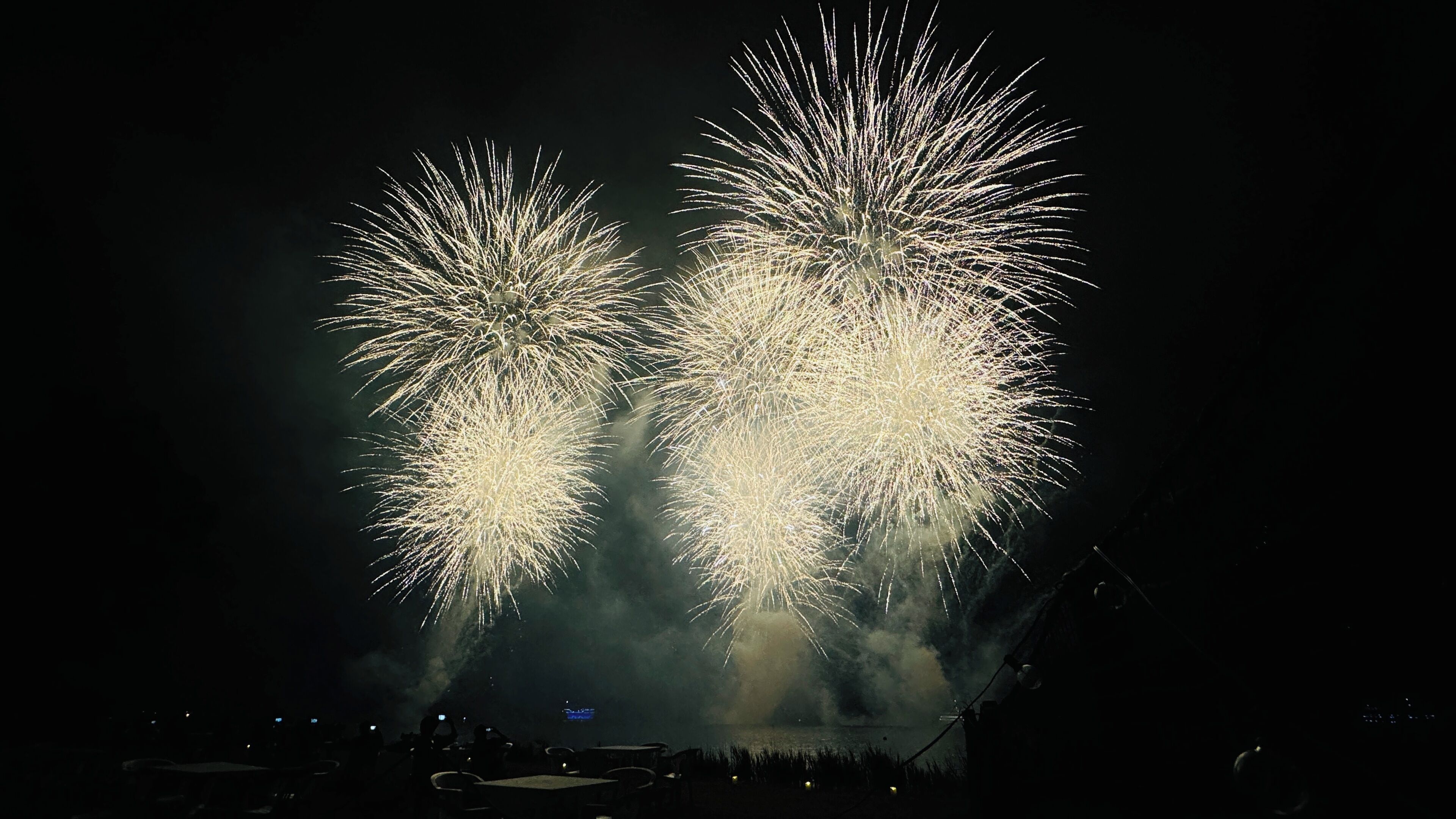 A nighttime scene with fireworks.