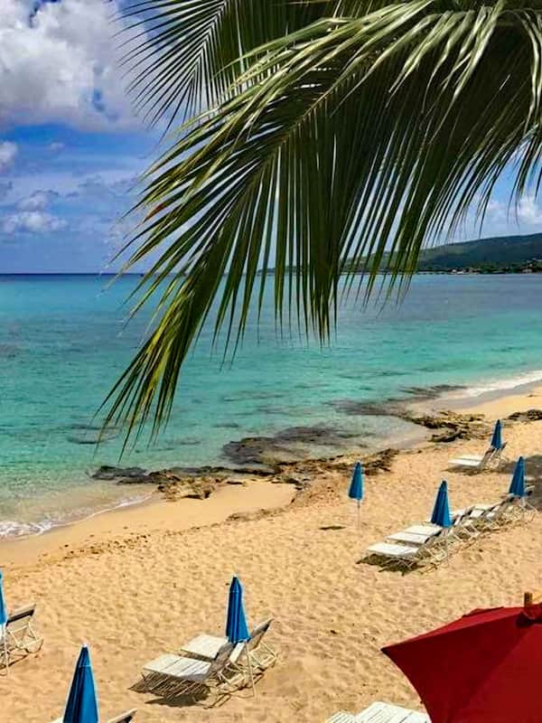 On the beach, sun loungers, beach umbrellas, beach towels