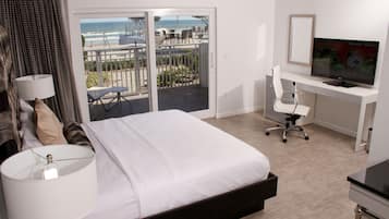 Premium bedding, pillowtop beds, desk, laptop workspace