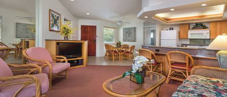 Suite, 3 Bedrooms | Living area | 43-inch flat-screen TV with cable channels, TV