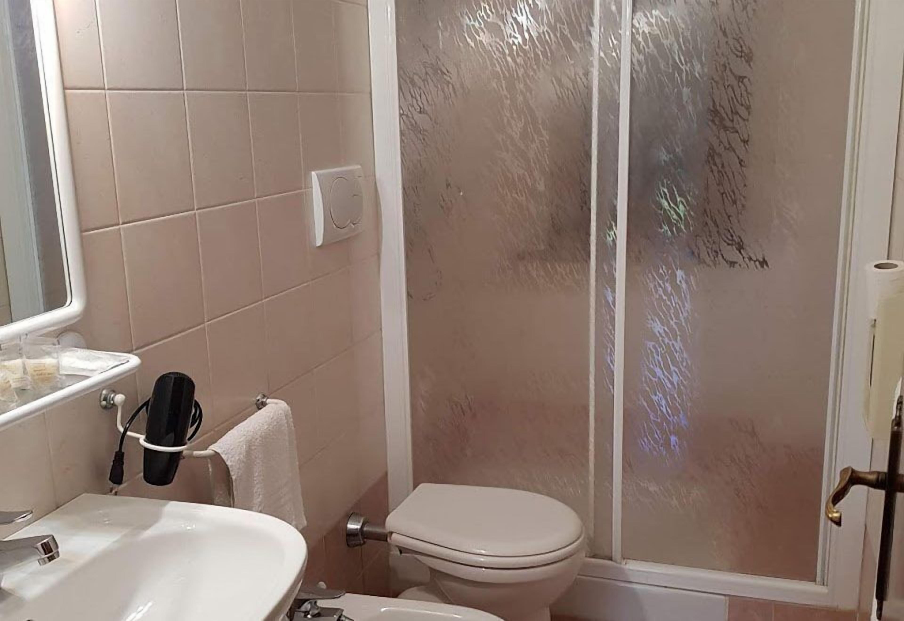 shower, free toiletries, hair dryer, towels