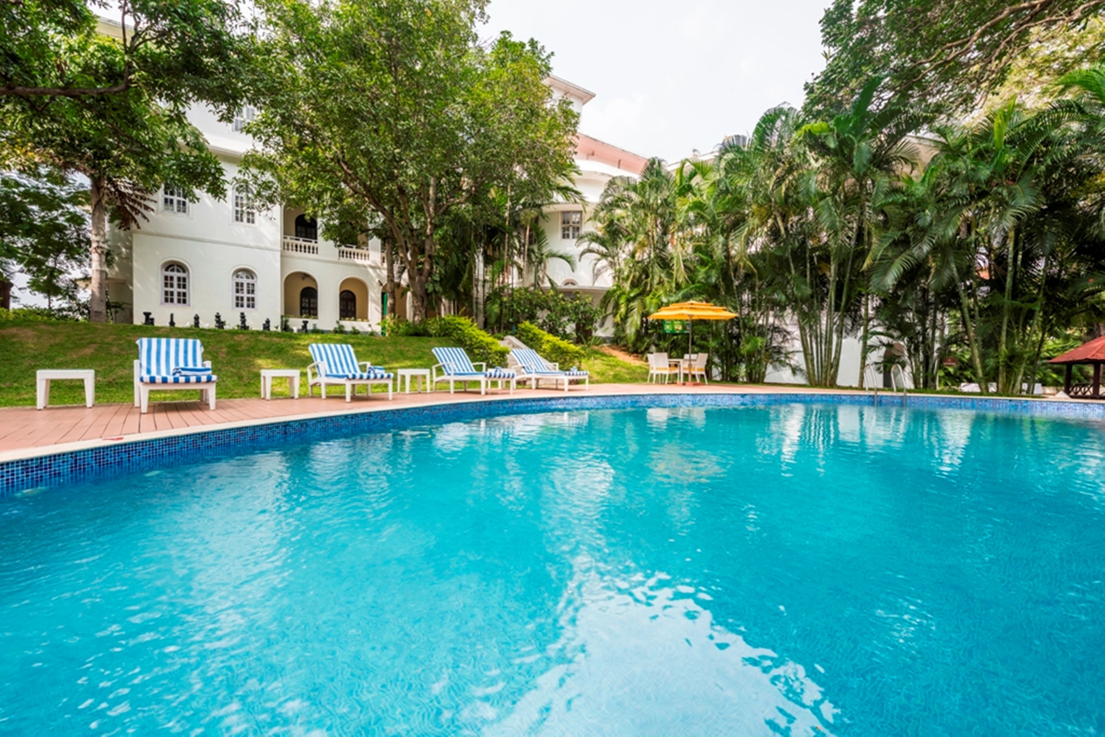 Outdoor pool, open 8:00 AM to 6:00 PM, pool umbrellas, sun loungers