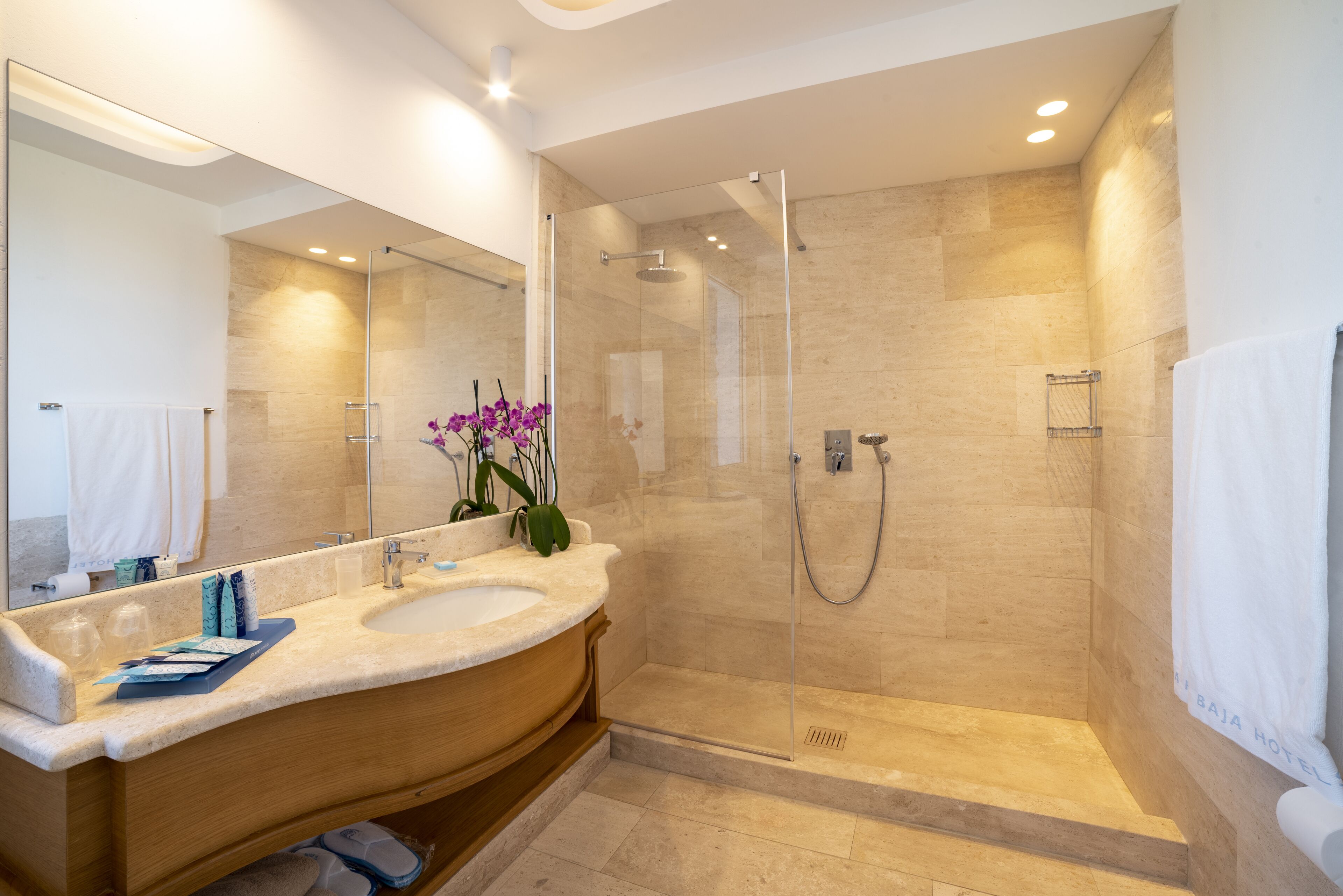 free toiletries, slippers, towels