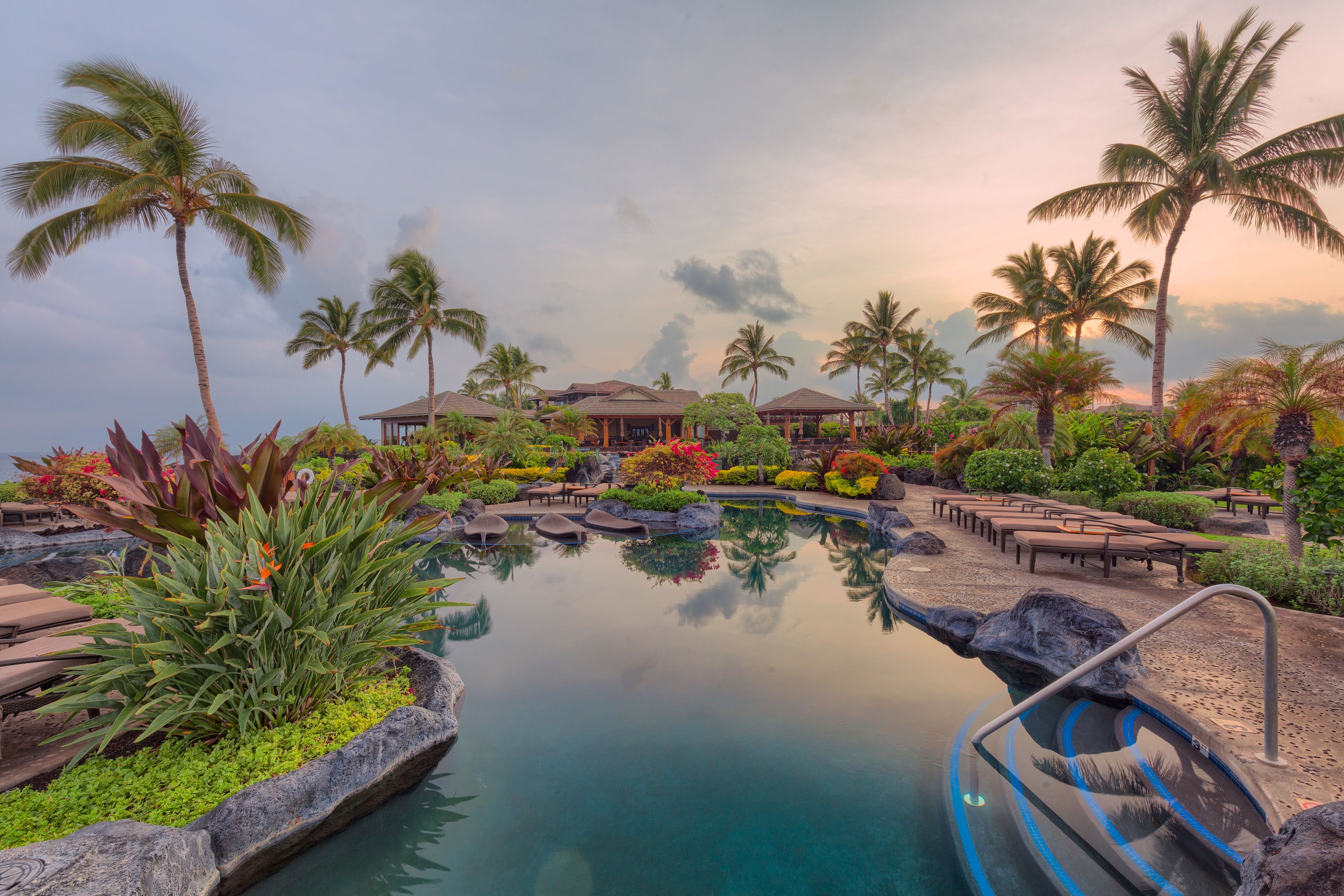 Lunch served, pool views 