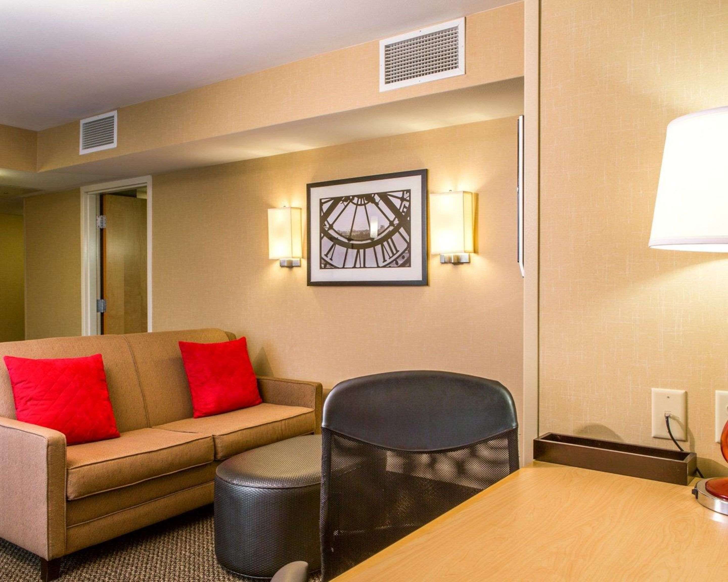 premium bedding, down duvets, desk, blackout curtains