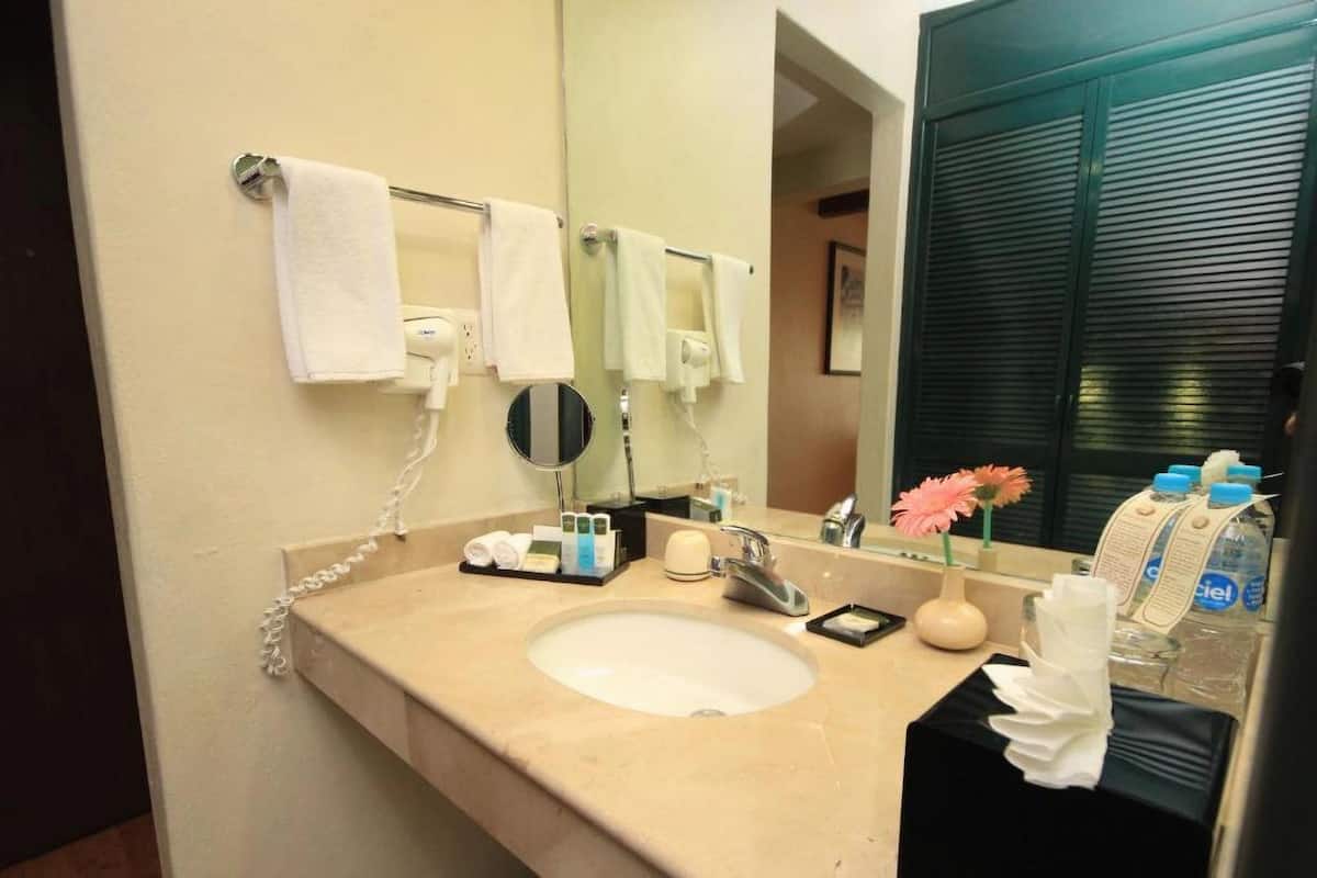 deluxe double room | bathroom | shower, rainfall showerhead, free toiletries, hair dryer