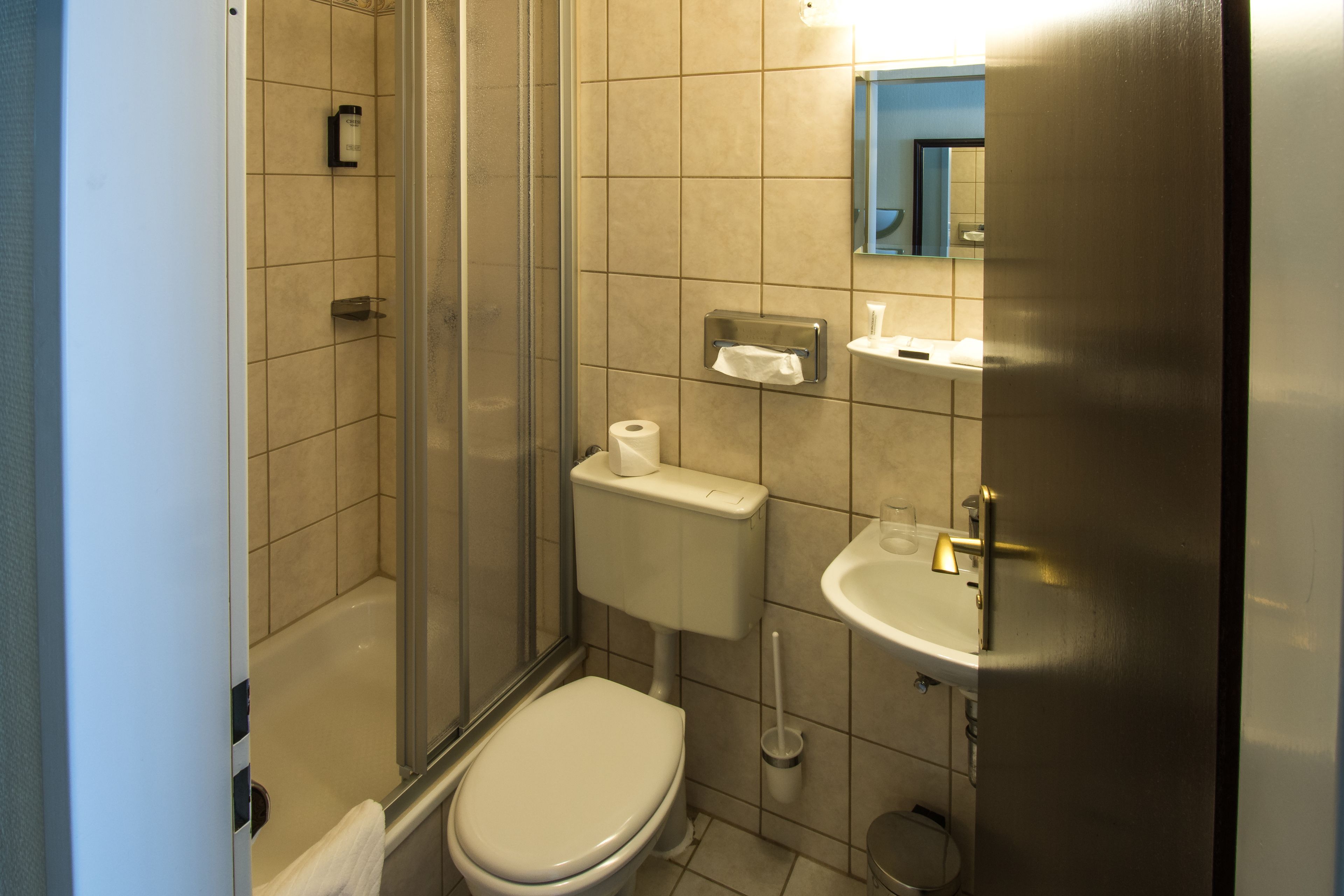 economy double room (small double bed) | bathroom | free toiletries, hair dryer, slippers, towels
