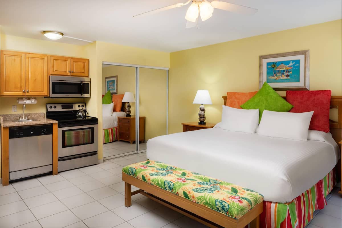 Studio, 1 King Bed, Non Smoking | In-room safe, laptop workspace, blackout drapes, iron/ironing board