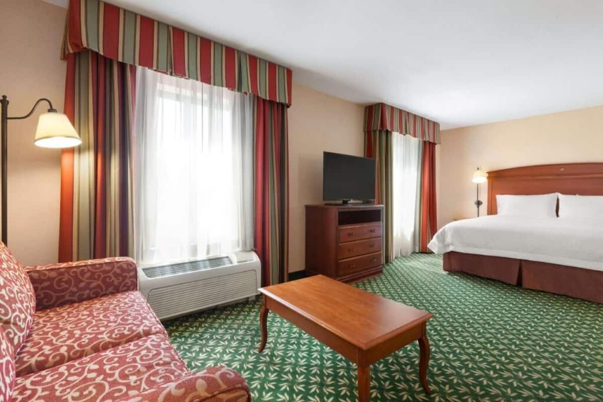 Premium bedding, desk, blackout drapes, iron/ironing board