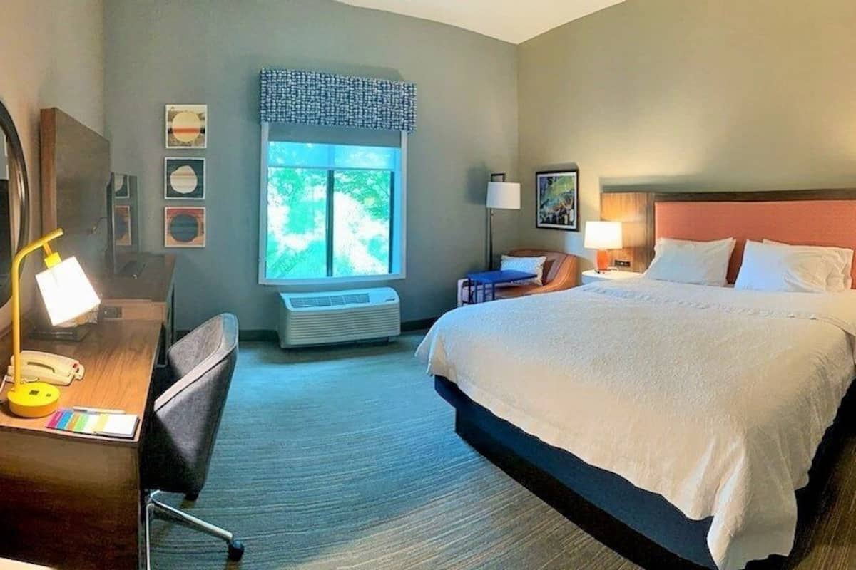 Premium bedding, desk, blackout drapes, iron/ironing board