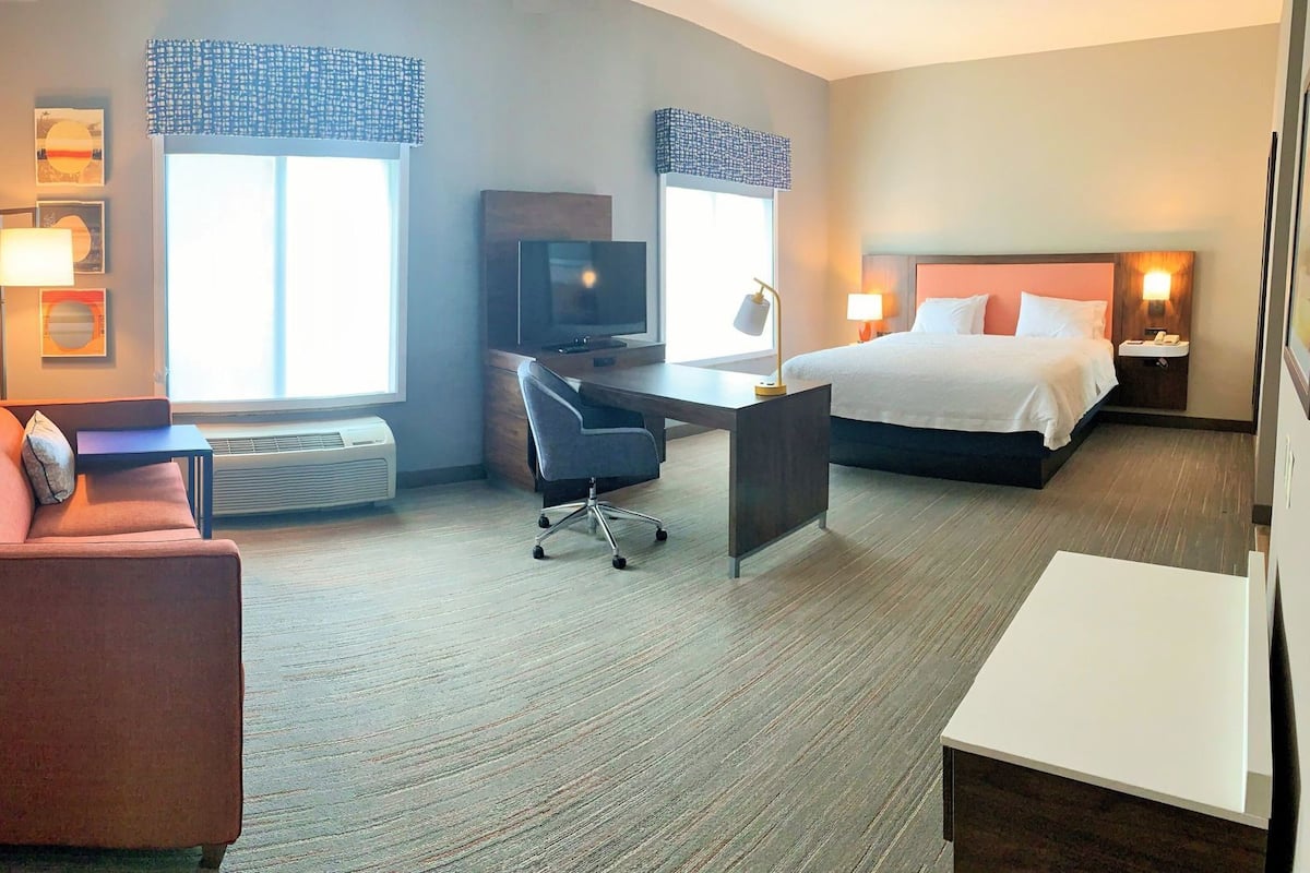 Premium bedding, desk, blackout drapes, iron/ironing board