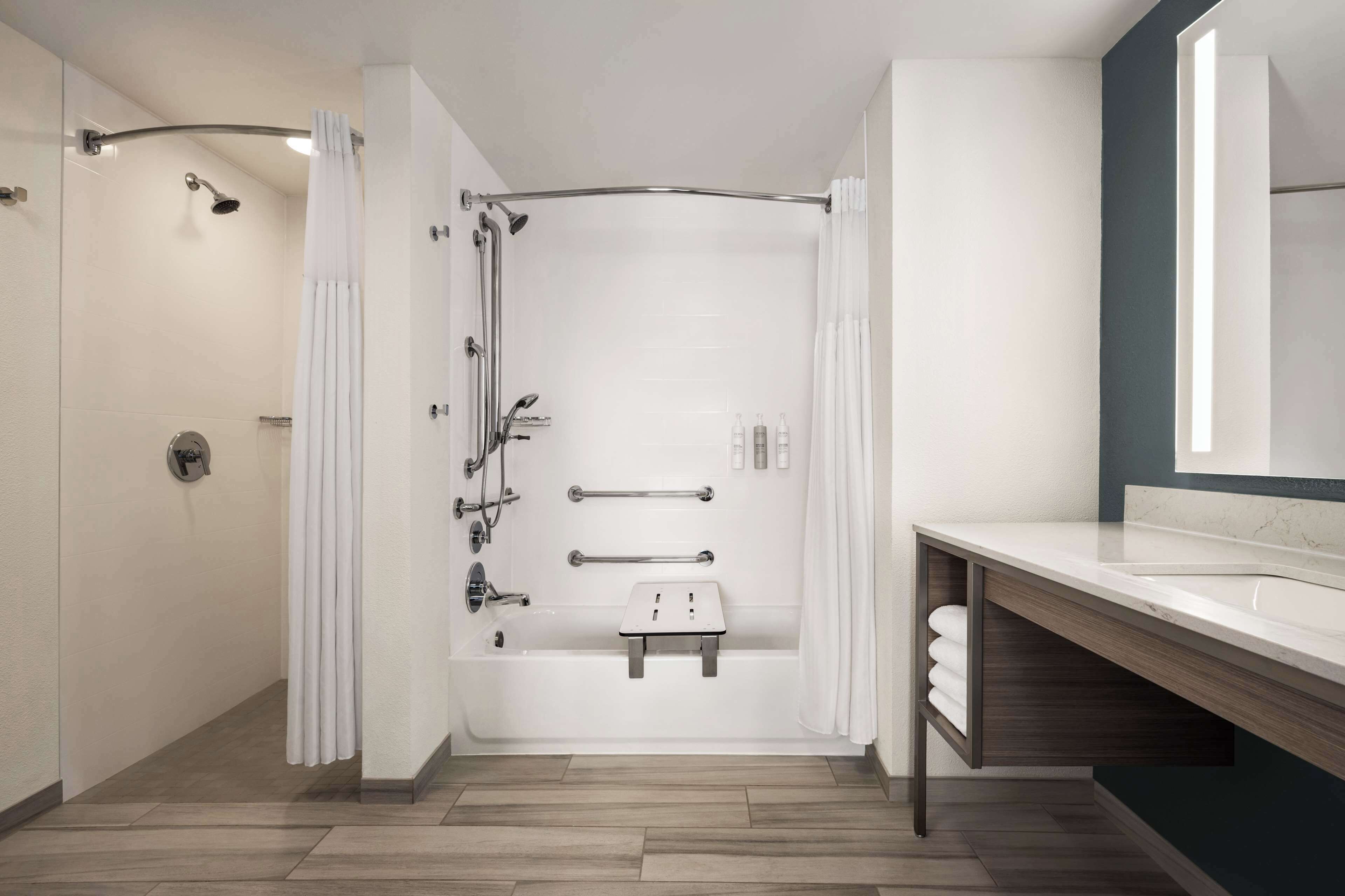 suite, 1 king bed, accessible (roll-in shower) | bathroom shower