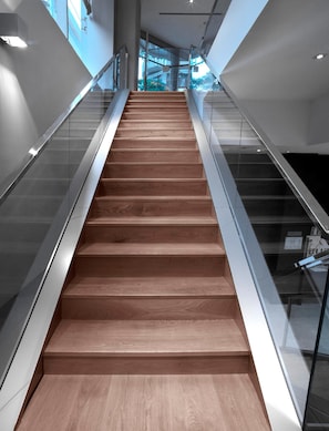 Stairs lead upwards from the central location.